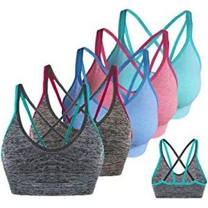 AKAMC 3 Pack Women's Medium Support Cross Back Wirefree Removable Cups Yoga Size